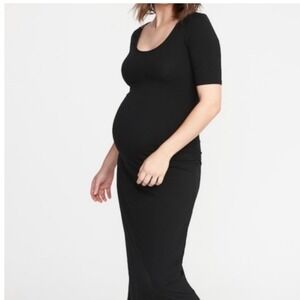 Old Navy Maternity Black Maxi Dress XL Short Slv Casual Stretch‎ Lightweight NEW